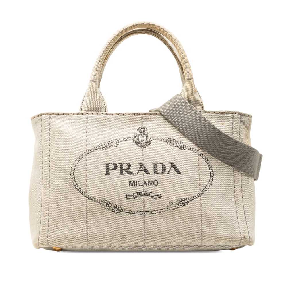 Pre-Loved Prada Small Denim Canapa Logo Satchel - Picture 1 of 7